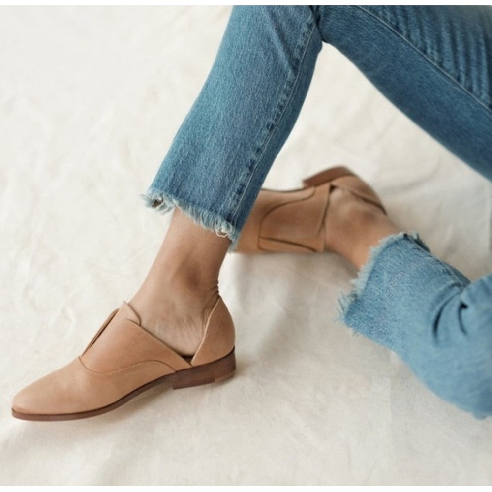 Nisolo Emma Leather D'Orsay Oxford 2.0 Almond Flats Pointed Toe Tan 11 SA 202328